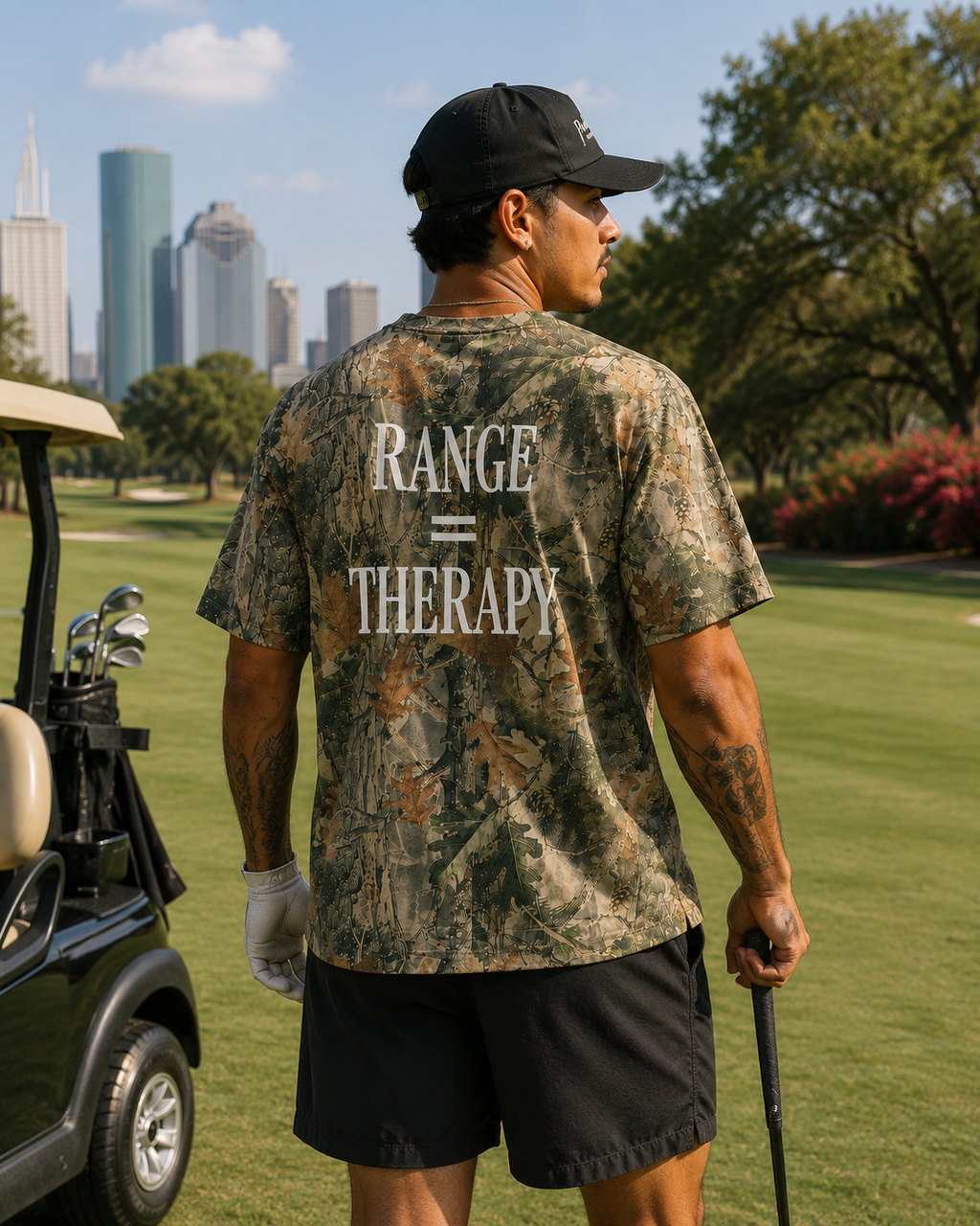 The Range is Therapy Movement. Range = Therapy™ | Premium Graphic Golf T-Shirt | Sheabyrd Design Lab