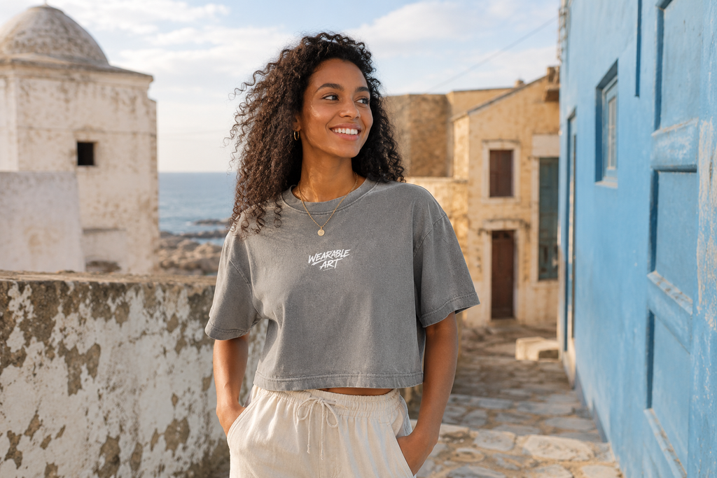 Wearable Art Women's Boxy Cropped T-Shirt | Vintage Wash |  Sheabaddies™ by Sheabyrd Design Lab