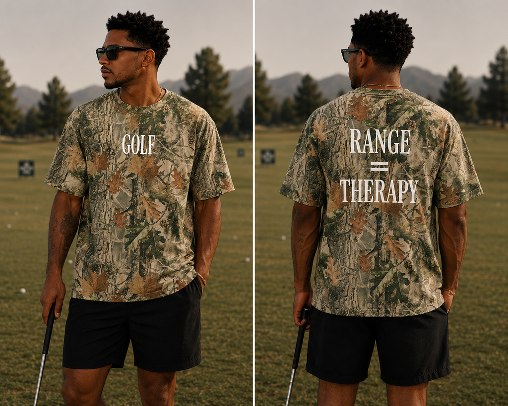 The Range is Therapy Movement. Range = Therapy™ | Premium Graphic Golf T-Shirt | Sheabyrd Design Lab
