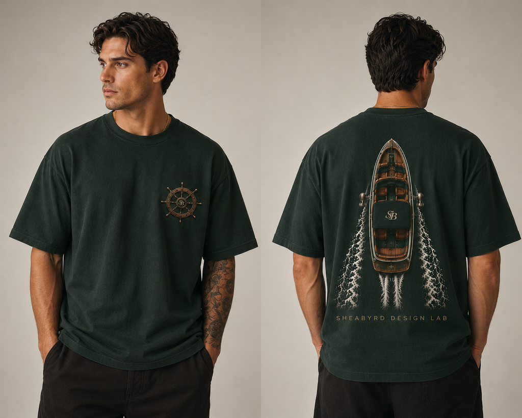 Sheabyrd Design Lab™ | Wake Series Heavyweight Tee – Green/Vintage Green/Black