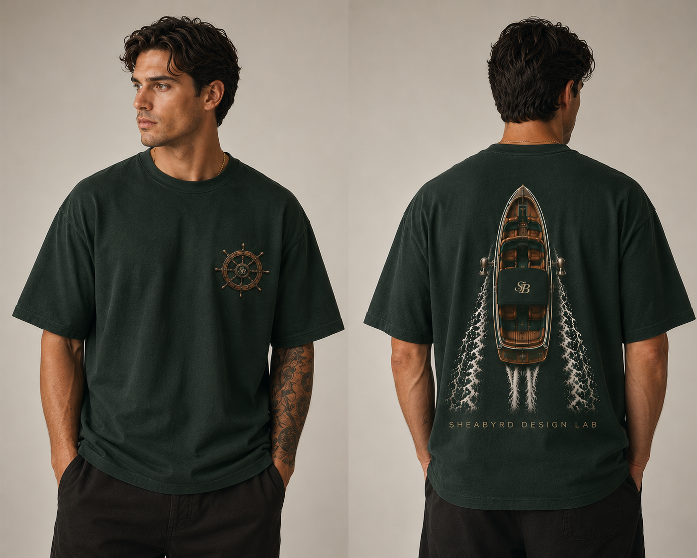 Sheabyrd Design Lab™ | Wake Series Heavyweight Tee – Green/Vintage Green/Black
