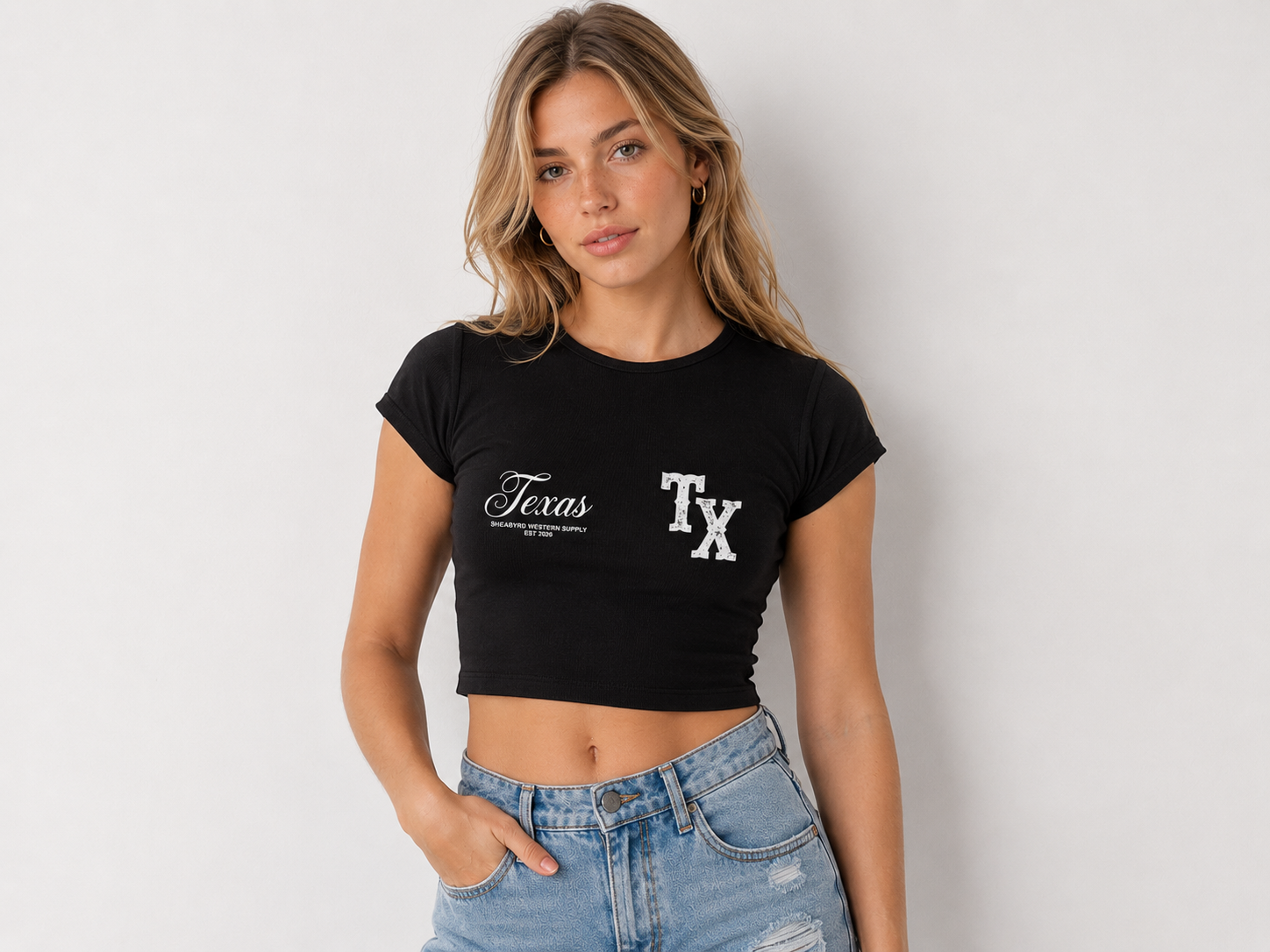 Texas Cropped Baby Tee | Sheabyrd Western Supply Women's Streetwear