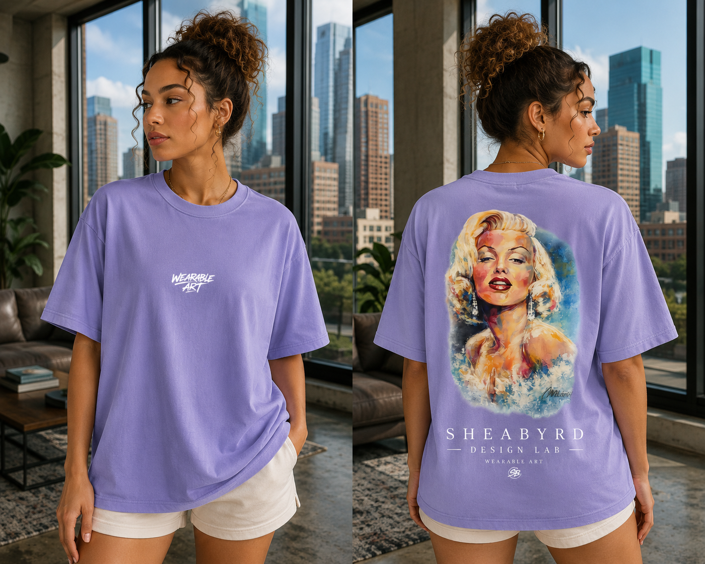 "Midtown Marilyn" Hand Painted Graphic Tee | 100% Cotton Premium Tees | Sheabyrd Design Lab