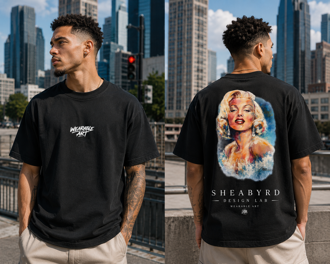 "Midtown Marilyn" Hand Painted Graphic Tee | 100% Cotton Premium Tees | Sheabyrd Design Lab