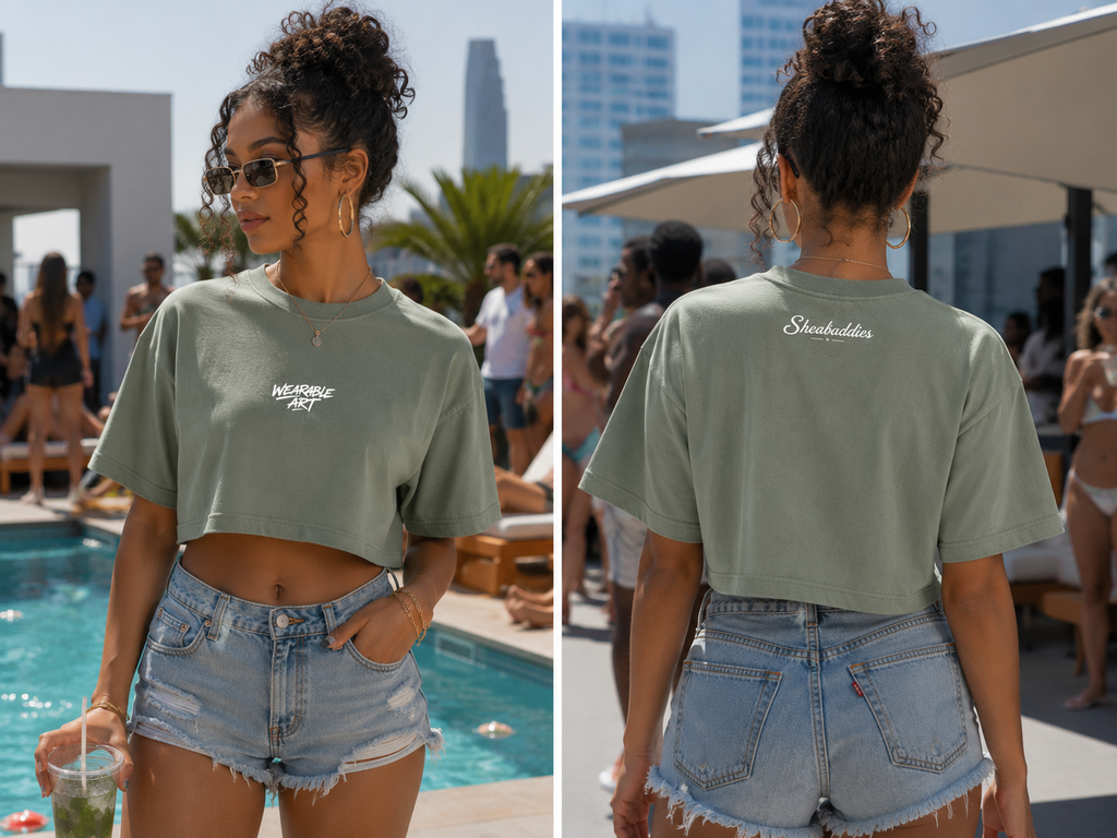 Wearable Art Women's Boxy Cropped T-Shirt | Vintage Wash |  Sheabaddies™ by Sheabyrd Design Lab