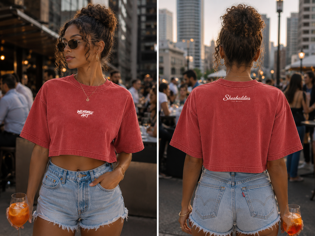 Wearable Art Women's Boxy Cropped T-Shirt | Vintage Wash |  Sheabaddies™ by Sheabyrd Design Lab