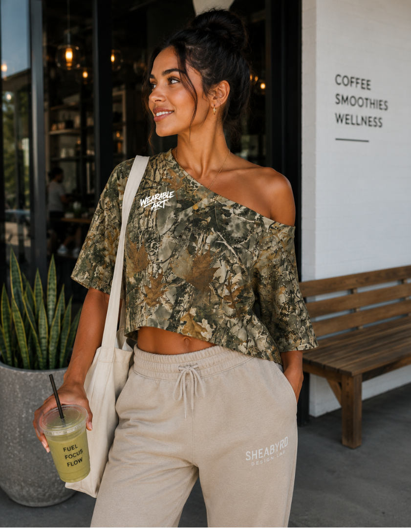 Sheabaddies Off-Shoulder Cropped Tee | 100% Cotton Premium tee | Sheabaddies by Sheabyrd Design Lab