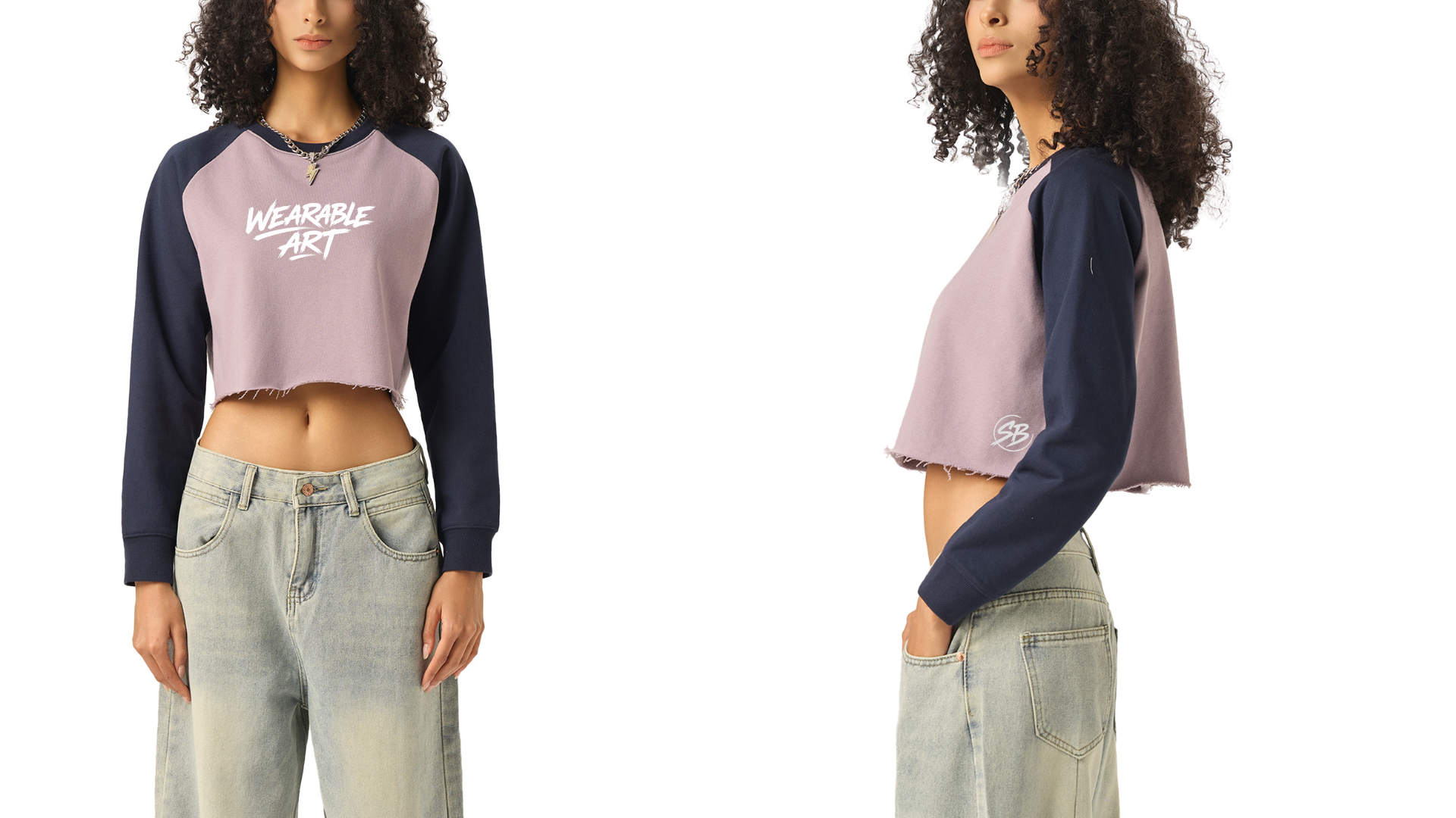 Wearable Art™ Raw-Hem Raglan Crop Sweatshirt | Women's Premium Streetwear
