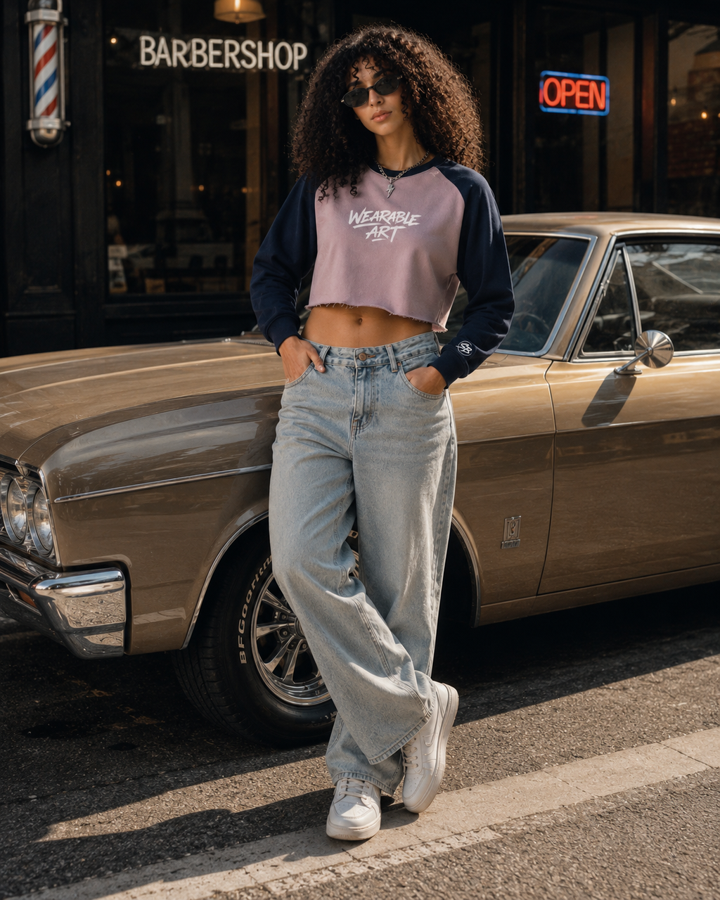 Wearable Art™ Raw-Hem Raglan Crop Sweatshirt | Women's Premium Streetwear