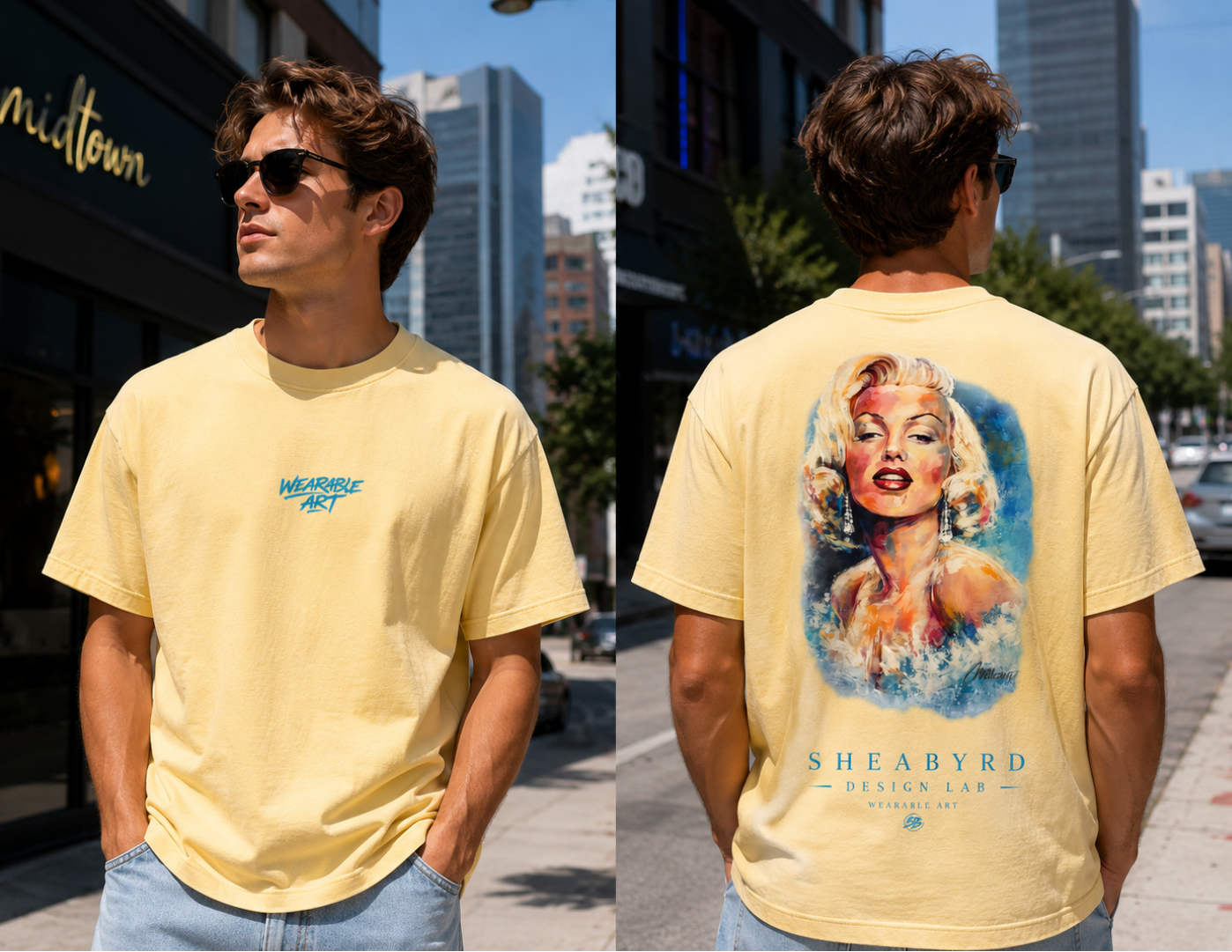 "Midtown Marilyn" Hand Painted Graphic Tee | 100% Cotton Premium Tees | Sheabyrd Design Lab