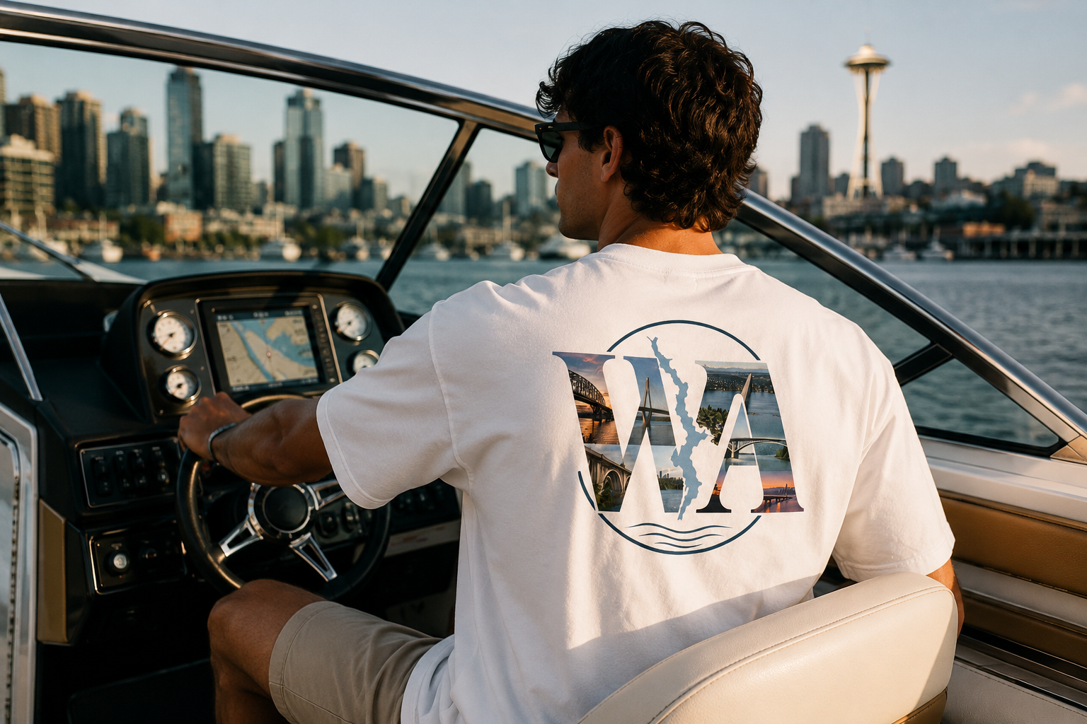 Seattle WA Boat Culture Oversized Graphic T-Shirt | Lake Washington Collection
