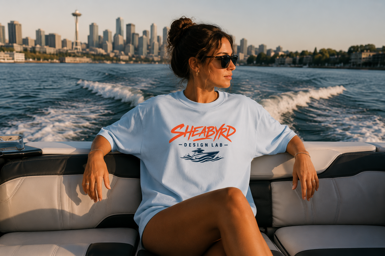 Seattle WA Boat Culture Oversized Graphic T-Shirt | Lake Washington Collection