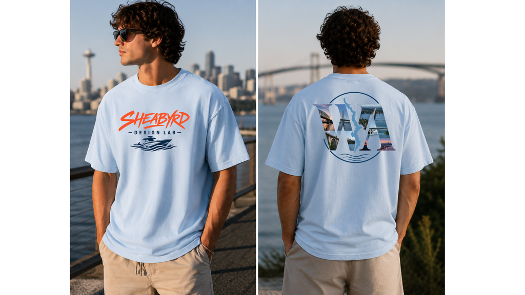 Seattle WA Boat Culture Oversized Graphic T-Shirt | Lake Washington Collection