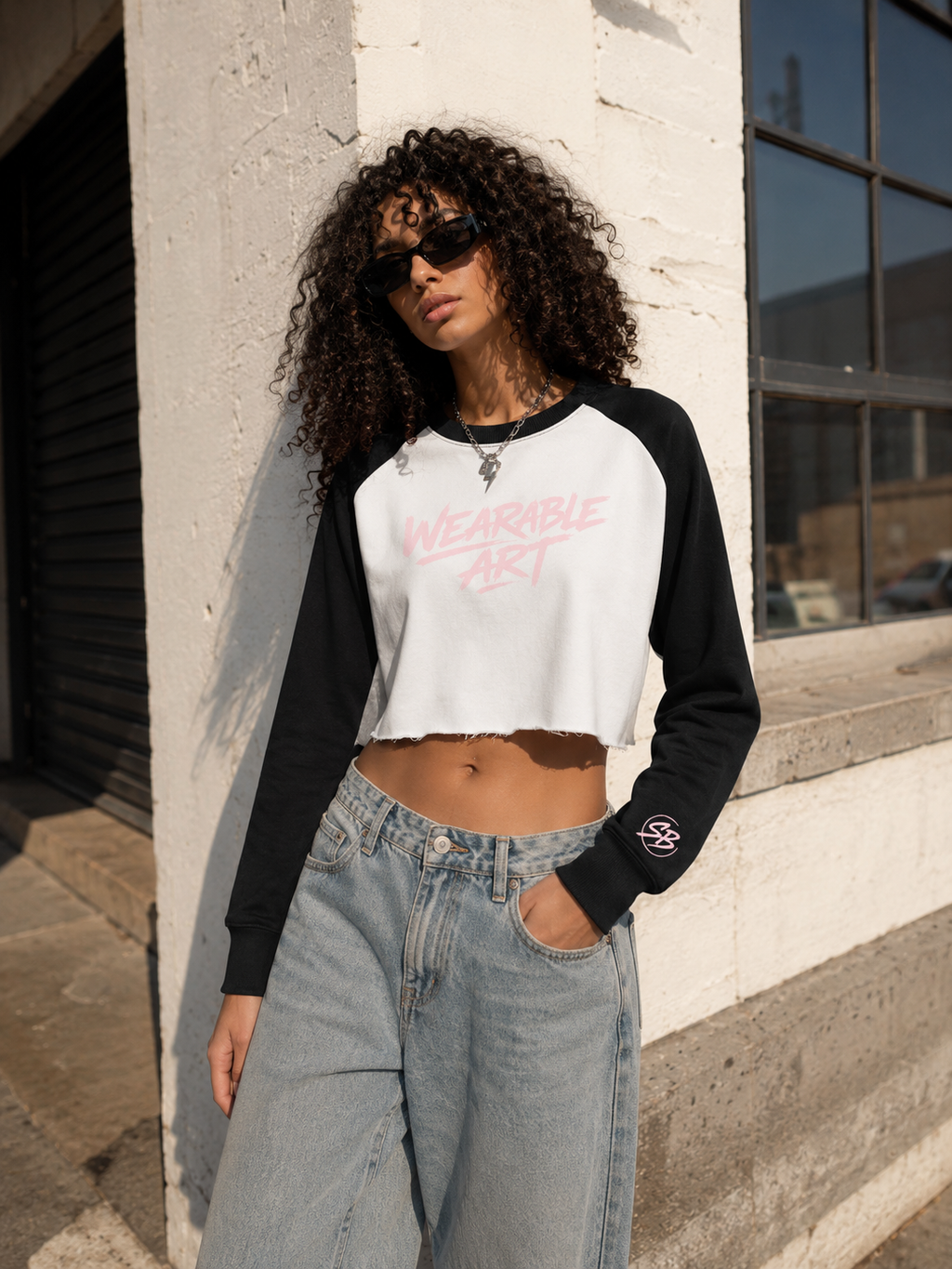 Wearable Art™ Raw-Hem Raglan Crop Sweatshirt | Women's Premium Streetwear